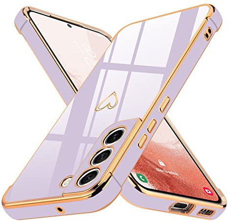 Lafunda Cover Compatibile con Samsung Galaxy S22 5G Custodia con protezione fotocamera Sottile Morbido TPU Silicone Antiurto Protettiva Case amore cuore Paraurti per Donne per Samsung S22 5G Viola