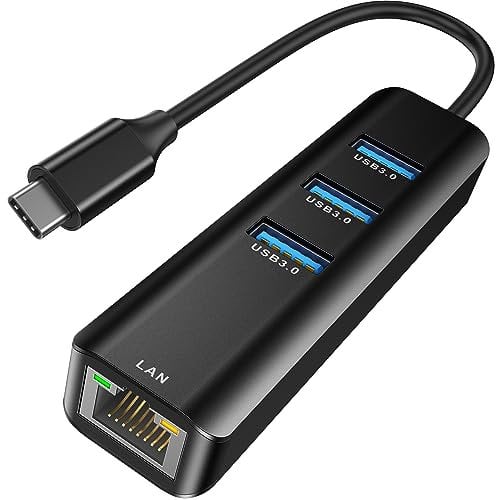 USB-C Ethernet 4 en 1, ABLEWE Hub USB C vers Ethernet USB 3.0 Aluminium Hub Type-c avec Port Ethernet, 3 Ports USB 3.0, pour MacBook/MacBook Pro 2019/2018/2017, Chromebook, Linux et Autres appareils