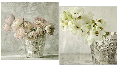 2 Cuadros para el baño madera WC, ducha -Rosa plateada 24cm x 24cm x 6 mm grosor, impermeable,antihumedad, adhesivo doble cara; pega en todo tipo de paredes, sencilla instalación. Lippi Decor