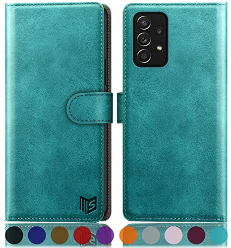 SUANPOT Cover per Samsung Galaxy A53 5G Blocco RFID Portafoglio Slot CarteSupporto Cellulare Magnetica custodia Pelle Sintetica Cover per Samsung A53 5G Blu verde