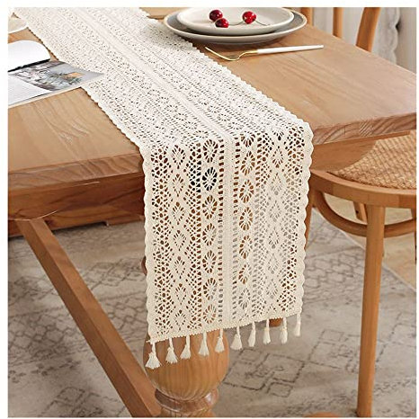 LUMoony Baumwoll Tischläufer mit Quasten Boho Still Vintage Tischband Beige Tischdecke Boho Tischläufer Tischläufer Baumwolle Leinen Quasten Tischläufer Hochzeitsdeko