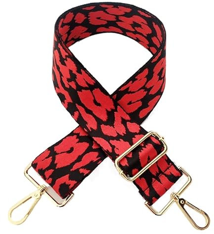 Taschengurt Verstellbar Schulterriemen für Taschen 80-130cm mit Karabiner Leopard Muster 5cm Breit Schultergurt Trageriemen Umhängegurt DIY Zubehör für Tasche Handtaschen für Damen,Rot