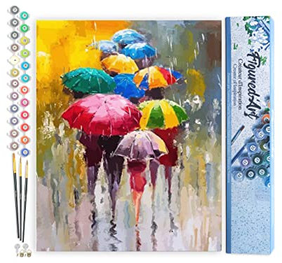 Figured'Art Peinture par Numéro Adulte Farandoles de parapluies 2 - Activité Manuelle Kit de Loisir Créatif DIY Numéro d'Art Complet - 40x50cm sans châssis en bois