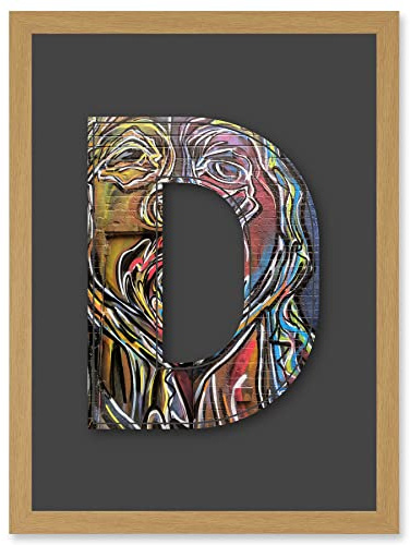 Wee Blue Coo Letter D Multicoloured Face Wall Decorative Graffiti Mural Alphabet Initial Stencil Artwork Framed Wall Art Print A4