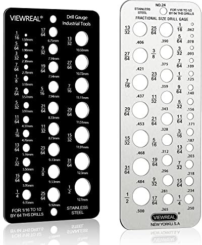 Drill Bit Gauge Fractional Drill Bit Size Gauge, Stainless Steel Drill Gauge, 29-Holes Standard Metric Size Drill Bit Gauge for 1/16 Inch to 1/2 Inch Drill Bit Index, 1pc Black+1pc Silver