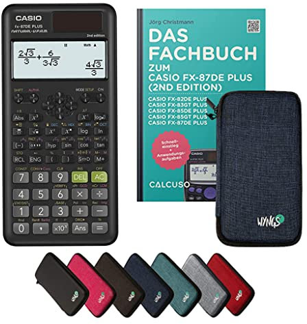 Casio fx-87DE Plus 2nd Edition inkl. Schutztasche Blau & Fachbuch (48 Seiten, DIN A5) – Wissenschaftlicher Rechner – Smart Set