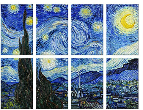 JBER Art Acoustic Panels, 8 Pack Self-Adhesive Large Wall Art Paintings for Wall Decoration, Sound Absorbing Panels for Recording Studio, Living room and Bedroom,45X36inch (STARRY NIGHT) (J-10)