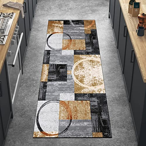 Ymural Teppich Läufer Flur Küchen Lang 40x200CM Modern Meterware Orange rutschfest Teppichläufer Waschbar Kurzflor Küchenläufer Polyester Korridor Schlafzimmer, Anpassbar