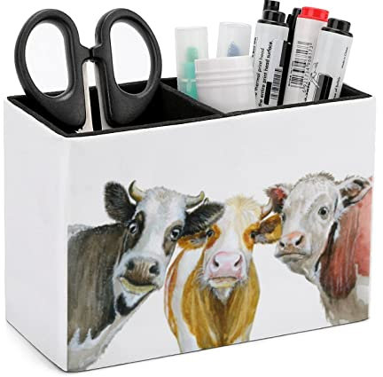 Niapessel Stiftehalter für den Schreibtisch, lustiger Kuh-Stifthalter, Aufbewahrung, Schreibtisch, Stift-Organizer, Stift-Organizer, Make-up-Pinselhalter für Büro, Schule, Uni, Leder