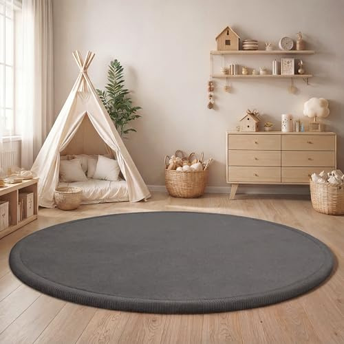 Paco Home Teppich Kinderzimmer Kinderteppich Baby Spielteppich Krabbeldecke Krabbelmatte Weich rutschfest Jungen Mädchen Deko, Grösse:160 cm Rund, Farbe:Grau