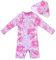 UMELOK Baby Badeanzug mit Sonnenhut UV Schutz Badebekleidung Blumen, rosa 6-9 Monate/68-74cm