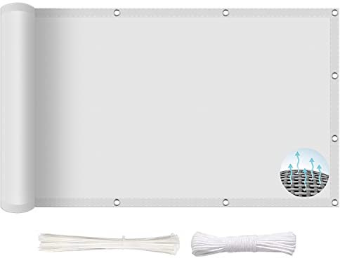 Balkonbespannung reißfest 3.6 x 10 m,HDPE Atmungsaktiv & UV Schutz Sonnenschutz, Sonnensegel für Gartenpavillon Sunset,HDPE Sichtschutz Garten, für Terrasse, Garten, Balkon, Weiß