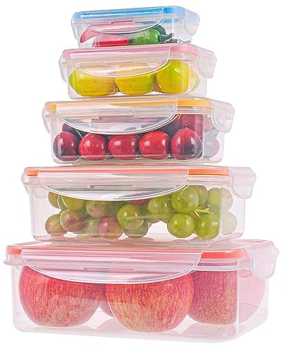 5 Pcs Food Storage Containers-Stackable Kitchen Bowls sets-BPA Free Leak Proof Plastic Food Storage Containers with Lids Airtight-Microwave Freezer Safe Lunch Boxes ,5 Meal Prep Containers & 5 Lids