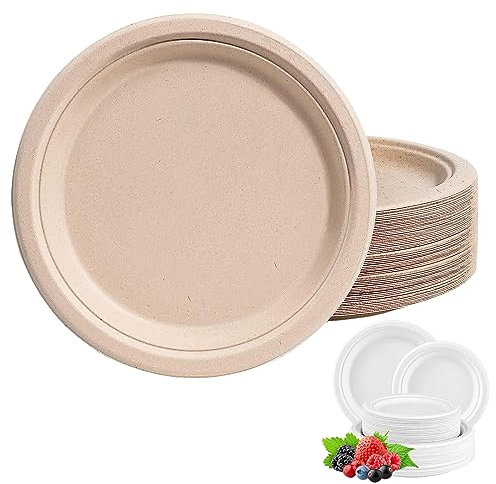 100Pack Disposable Paper Plate Heavy Duty Paper Plates 6 inch,Extra Strength Brown Disposable Paper Plate for hot food Super Rigid Strong Plates Bagasse Plates 15.2cm for Christmas,Birthday,Picnic,BBQ