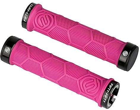 FIFTY-FIFTY MTB Griffe, Fahrradgriffe Mountainbike aus rutschfestem Gummi, Double Lock-on Fahrrad Griffe/lenkergriffe, für All-Mountain, Enduro, Downhill, E-Bike, Cross-Country (Rosa)