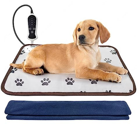 GOLOPET Pet Heating Pad,Large 17x23inches for Dog Heat Mat,Waterproof Thermostat Electric Heated Mat,Puppy Heat Pad with One Removable Blue Plush Cover