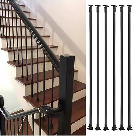 Glas Geländerpfosten Black Wrought Iron Railing Posts, Deck/Stairs Adjustable Angle Handrail Connector Stairs Banister Post for Indoor Stairs/Concrete Steps ( Color : 6 Pack , Size : 110cm/43.3inch )