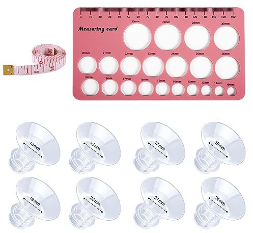 8 Stück Flansch Einsatz Milchpumpe mit Weiches Maßband und Nippel Lineal für Flansche, 8 Größen Tragbares Milchpumpe Zubehör Kompatibel mit 24mm Milchpumpen der Meisten Marken