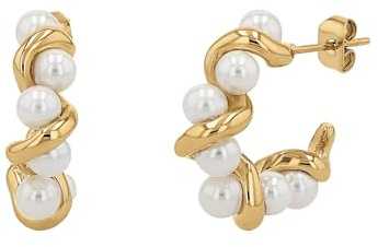 NOELANI Creolen Edelstahl Damen Ohrschmuck, mit Muschelkernperle, 2,1 cm, Gold, Kommt in Schmuck Geschenk Box, 2036949