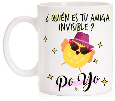 FUNNY CUP Taza ¿ Quién es tu amiga invisible ? Po Yo. Taza divertida para regalos amigas