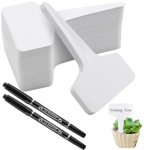 ZYKORT Plastic Plant Labels, 120pcs Outdoor Plant Labels, 6x10cm T-Type Reusable Plant Markers, White Garden Labels, Waterproof Labels for Potted Plants, Flowers, Vegetables with 2 Marker Pen Markers