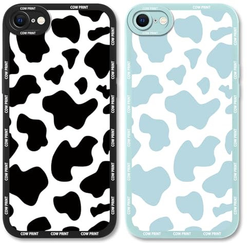 Yoedge 2 Pack Cute Phone Cases for iPhone 8/SE 2022/7/SE 2020 Case 4.7, Fashion Cow Print Silicone Slim Soft TPU Phone Case for Women, Shockproof Cover Protective Funda para Girls, Black & Blue…