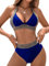 GORGLITTER Neckholder Bikini Damen Push Up Bikini Set Elegant Bikini Mit Pailletten Zweiteiler Badeanzug Bademode Königsblau M