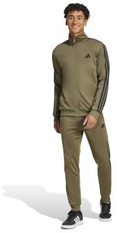 adidas Men's Sportswear Basic 3 Stripes Tricot Track Suit, Olive Strata, L Tall