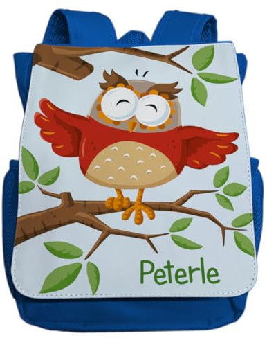 minimutz Kindergartenrucksack Junge Mädchen - Personalisiert mit Namen - Kinderrucksack Tier Eule Uhu - Kleiner Freizeitrucksack Kita Kindergarten 2-5 Jahre (royalblau)