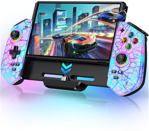 HELLCOOL Hall-Effekt Switch Controller, Plug&Play Handheld Switch Pro Controller für Switch/OLED Konsole, Switch Controller mit Präzise Joystick, Cooles RGB-Licht Look, 4xSpiele Karten Slots