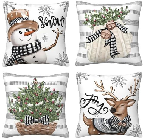 AMZQJD 4 Stück Kissenbezug Weihnachten Dekokissen Kissenbezüge Sofakissen Dekorativ Kissenhülle Bezug Weich für Wohnzimmer Schlafzimmer (Weihnachten Hirsch, 50 x 50 cm)