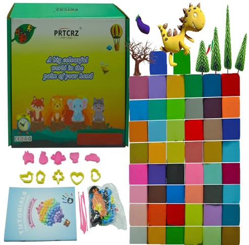 50 Farben Modelliermasse lufttrocknend – DIY Knete Set für Kinder ab 3 Jahren – Selbsttrocknender Ton mit 3 Werkzeugen, 9 Formen & 46 Zubehörteilen – Bunte Knetmasse Box zum Basteln & Geschenk