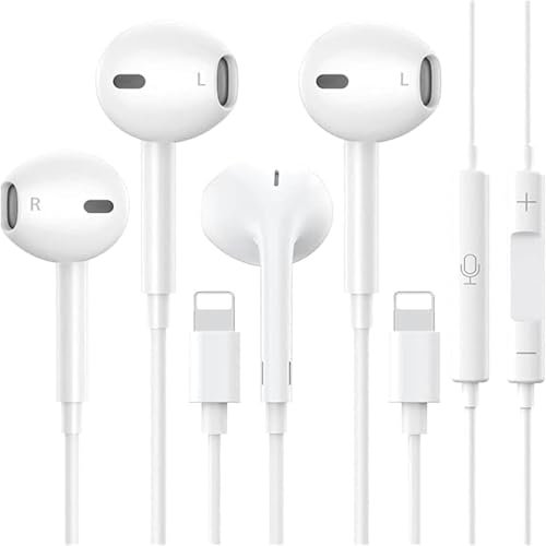 2 Pack iPhone Wired Headphones [MFi Certified] In-Ear HiFi Stereo Sound Earbuds Built-in Microphone and Volume Control Noise Earphone Cancellation Compatible with iPhone 14/13/12/11/XS Max/XR/X/8/7