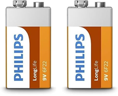 PHILIPS 9V Alkaline Battery - 6F22 - Vida Útil hasta 5 Años (Paquete de 2)