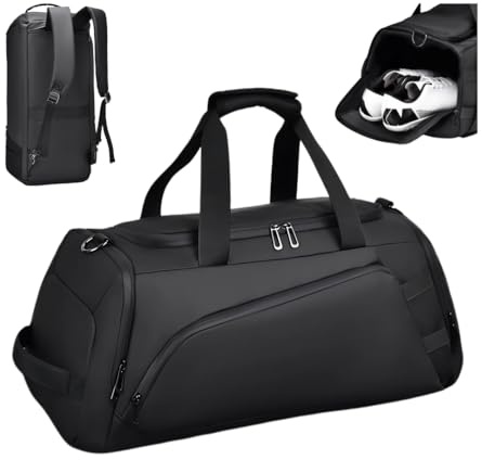 Gym Sports Bag, Waterproof Duffel with Shoe Compartment & Wet Pocket, 40.6L Large-Capacity Holdall Travel Bag for Men & Women, Multipurpose with Shoulder Strap & Backpack Option