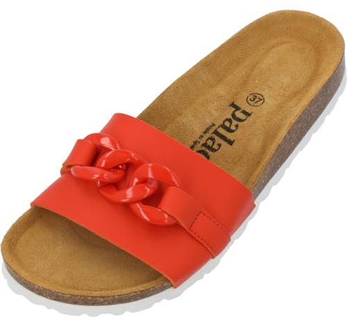 Palado Pantoletten Damen Gozo - bequeme Sandalen Made in Spain - Hausschuhe mit dämpfendem Kork-Fußbett - modische Sommerschuhe Orange UK7 - EU40