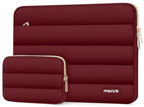 MOSISO Laptoptasche 13,3 Zoll,13-13,3 Zoll Puffy Laptophülle Kompatibel mit MacBook Air 13 13,6 M4 M3 M2 M1/Pro 13/Pro 14,HP,Dell,ASUS,Lenovo,Polyester Horizontal Tasche mit Kleinem Etui, Rot