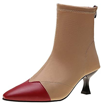 Generico Stivaletti Donna Invernali Offerta Stivali+Donna Stivaletti elastici con cuciture alla Stivaletti con cerniera posteriore piccola con punta quadrata Stivaletti Bikers Donna Stivali (Wine, 42)