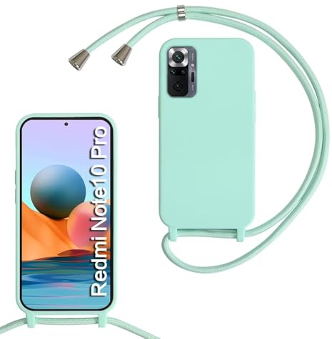 xinyunew Handykette für Xiaomi Redmi Note 10 Pro Hülle mit Band, Handyhülle mit Schnur zum Umhängen, weiche TPU Silikonhülle mit Band [abnehmbar] Halskettenhülle für Xiaomi Redmi Note 10 Pro-Mintgrün