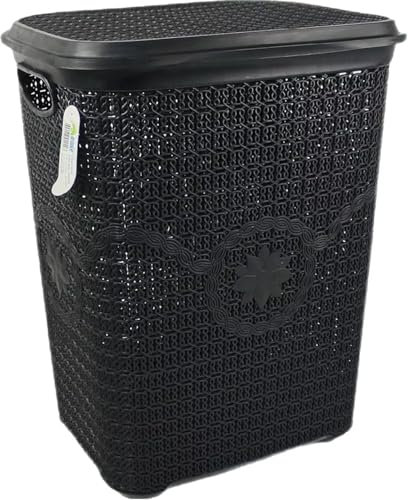 Large Plastic Laundry Basket Clothes Washing Bin Hamper Storage Organiser 65L (Black)