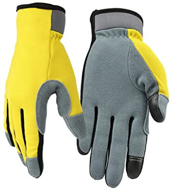 POPETPOP Leather Palm Utility Gloves for Biking Gardening and Mechanics Touch Screen Fingertips
