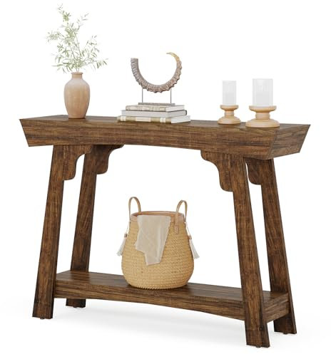 Tribesigns Console Table 105cm with Storage, 2-Tier Wood Entryway Table with Shelf, Farmhouse Narrow Sofa Table Behind Couch for Foyer, Hallway, Living Room, Rustic Brown