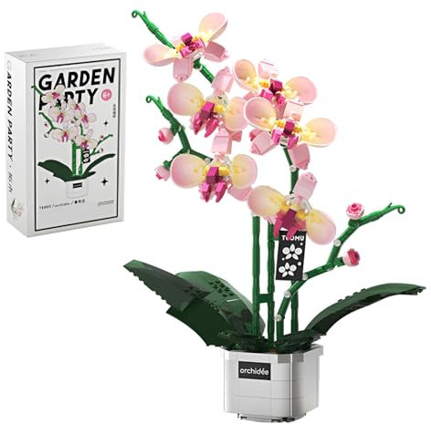 SymGrpu Orchidee Bausteine Bausatz, Ideen DIY Orchidee Bonsai Klemmbausteine für Home Office Decor, Botanical Colleciton, Künstliche Blume für Erwachsene Kinder ab 8 Jahren (578 Stücke)