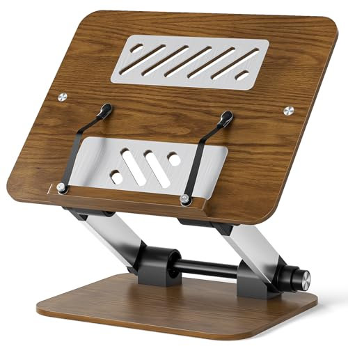 HIUYRFS Soporte de madera ajustable para libros de lectura, soporte flexible y plegable de 180° para libros de cocina con clip de página, soporte para exhibición de recetas Book Stand Holder