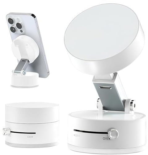 BAGUBDR Suction Phone Holder,Suction Cup Phone Holder Upgraded 360°Adjustable Vacuum Suction Cup Phone Mount Adjustable and Foldable Phone Mount for Car Gym Family Shower (White)