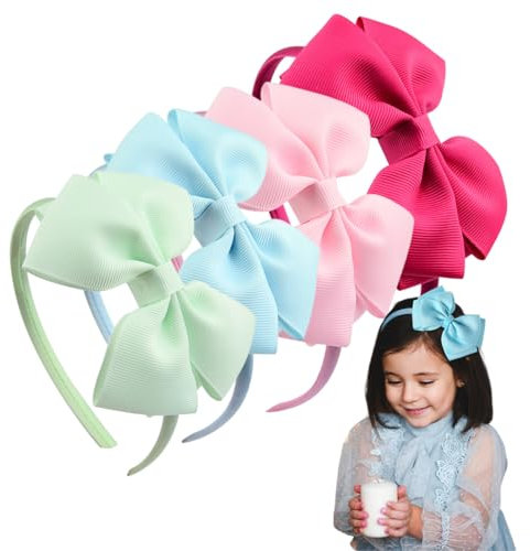 XYTAHDM 4 pezzi cerchietti per capelli con fiocco,fasce per capelli in raso,fiocco cerchietti colorati,per ragazze, donne, feste di compleanno per bambini