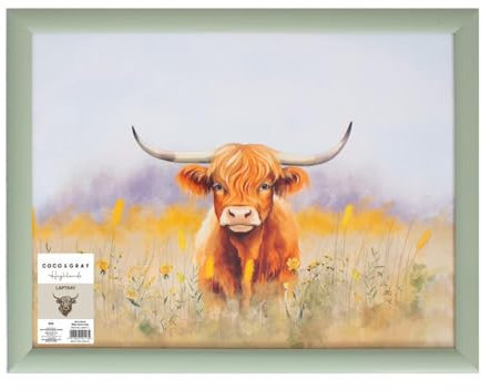 YöL Highland Cow Print Wooden Lap Tray - Breakfast In Bed Lunch Dinner Snack Food Serving - Laptop Studying Arts Crafts Adult Kids -Green Animal Print Design