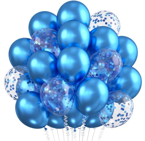 Luftballons Metallic Blau, 30 Stück Blaue Konfetti Helium Ballons, 12 Zoll Blau Partyballon für Kinder Taufe Geburtstag Hochzeit Baby Shower Jubiläum Babyparty Gender Reveal