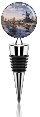 Landscape with A Traditional Windmill Wine Saver Vacuum Pump Champagne Bottle Stopper Multicolor Leak-Proof And Reusable Wine Saver, Preserves Beverage Freshness
