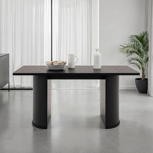 IDIMEX Esstisch GUARDA 160 x 75 cm, Schwarz MDF - Rechteckiger Esszimmertisch mit Designfuß in Lamellenoptik, moderner Küchentisch für 6 Personen elegant